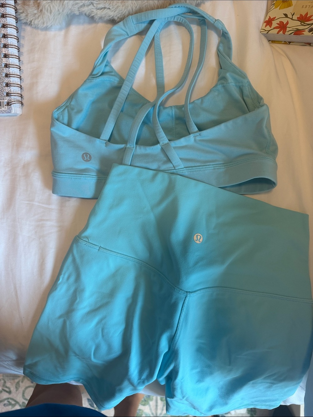 lululemon athletica Aqua/Light Blue Women's Track Shorts & Sports Bra Set